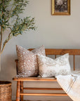 Pilar Floral Block Printed Pillow Cover | Olive, Light Brown, Tan | Lumbar
