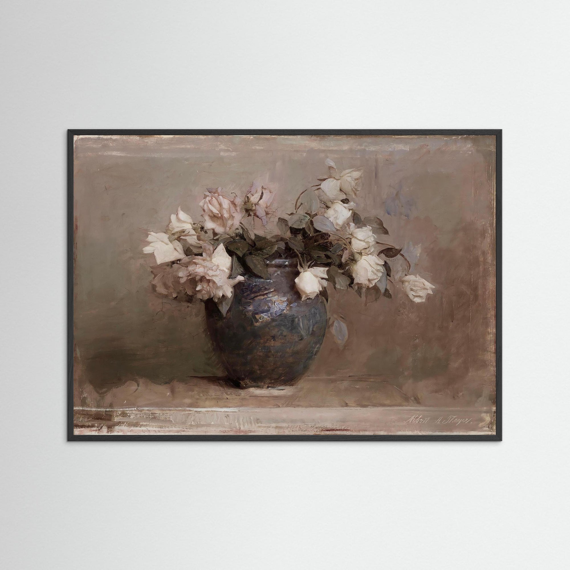 Vase of Roses Fine Art Print Black Wood No border