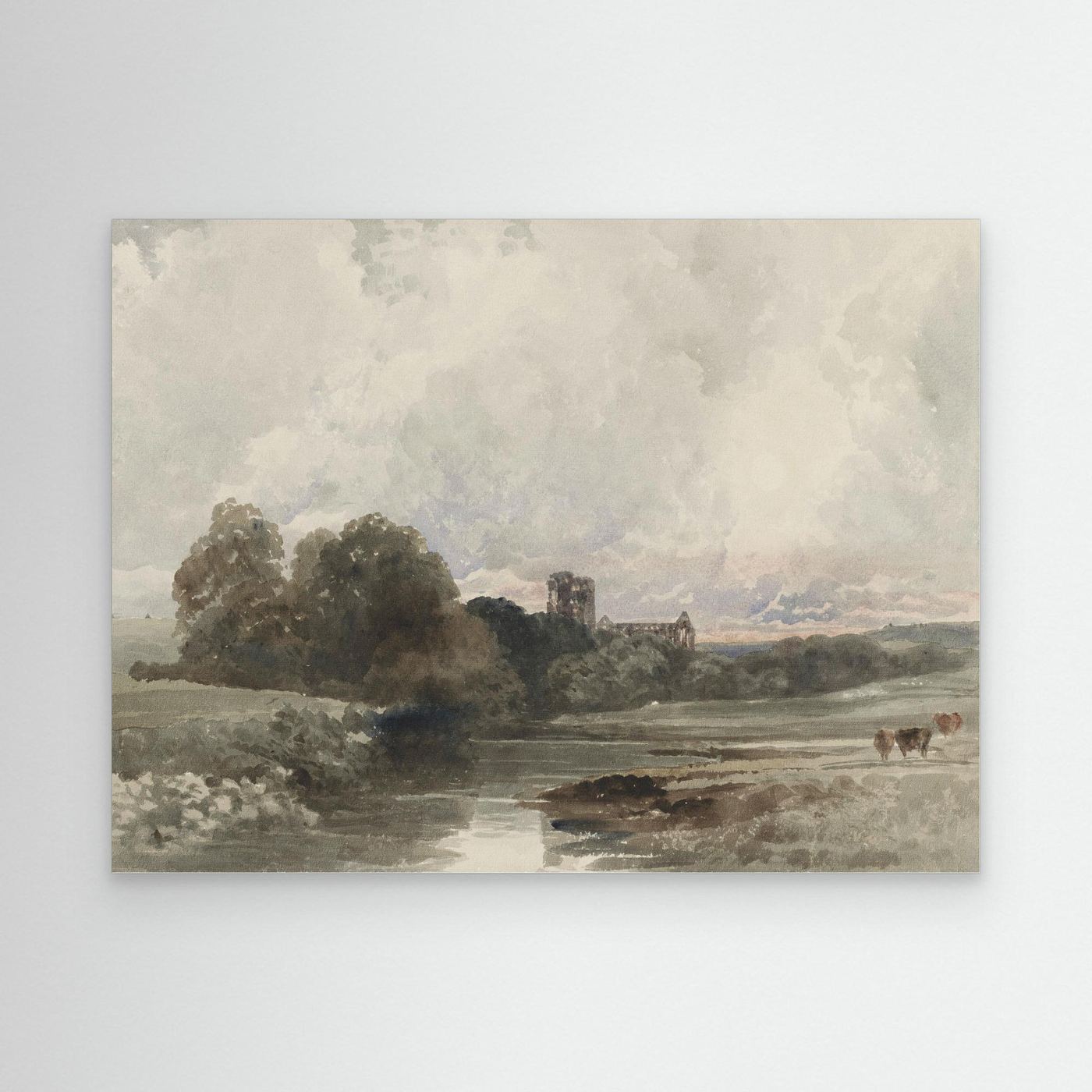 Neutral Creek Landscape Canvas Wall Art | Serene Countryside Nature Artwork No Frame