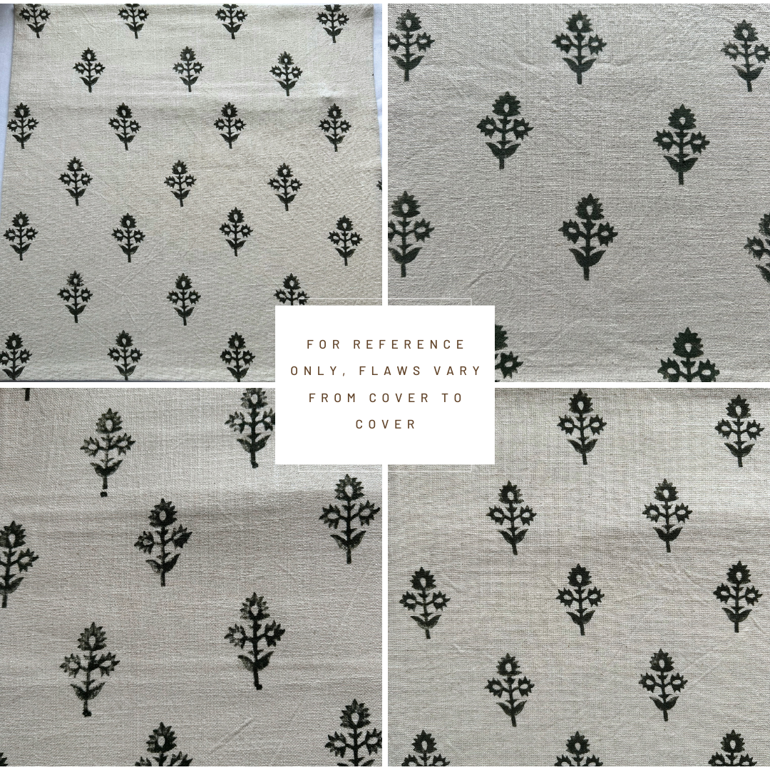 **FLAWED** Mia Floral Block Printed Pillow Cover | Forest Green