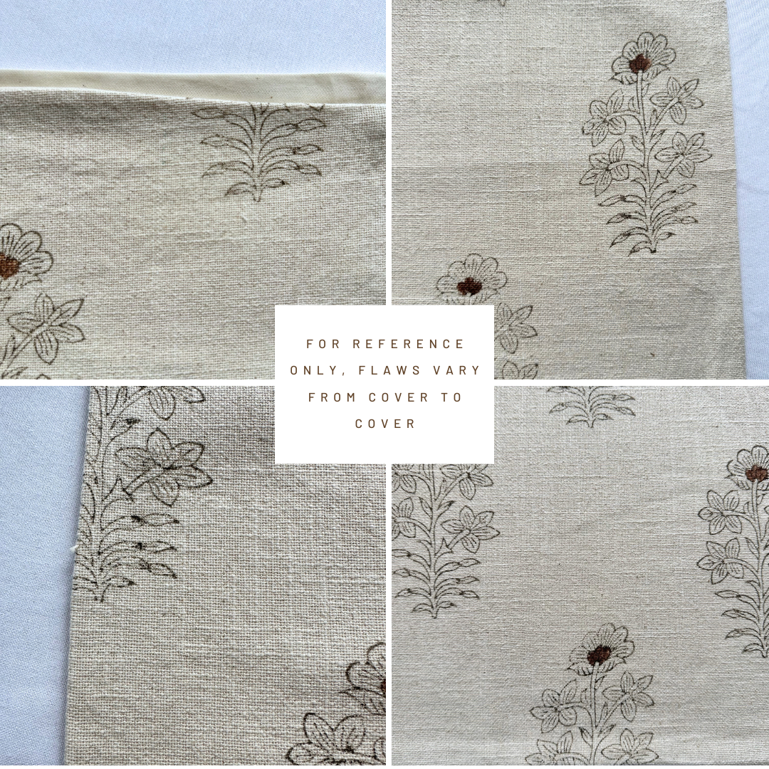 **FLAWED** Ella Floral Block Printed Pillow Cover | Light Brown + Terracotta Detail