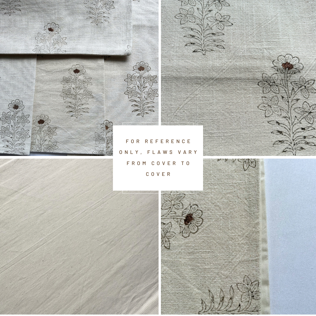 **FLAWED** Ella Floral Block Printed Pillow Cover | Light Brown + Terracotta Detail