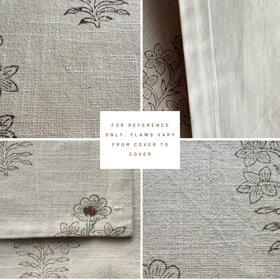 **FLAWED** Ella Floral Block Printed Pillow Cover | Light Brown + Terracotta Detail