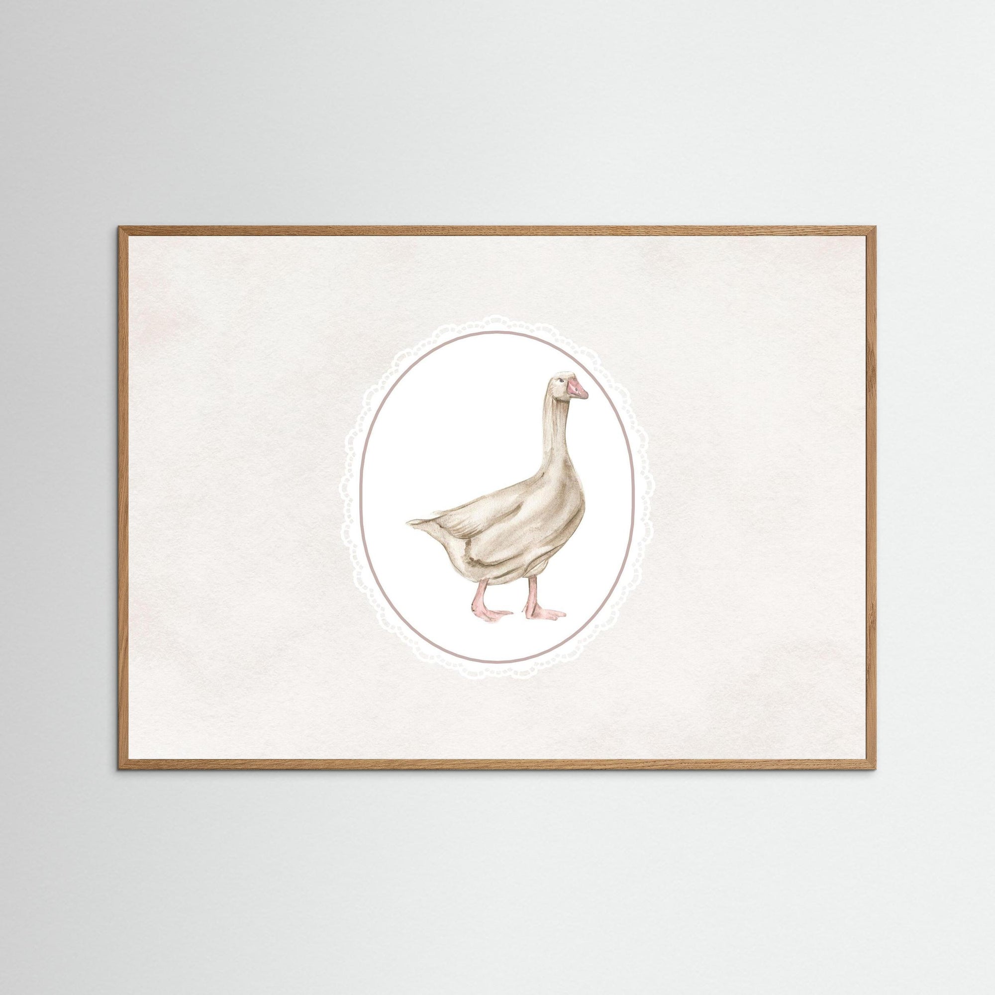 Neutral Goose Art Print | Vintage Farmhouse Wall Art Oak Nature