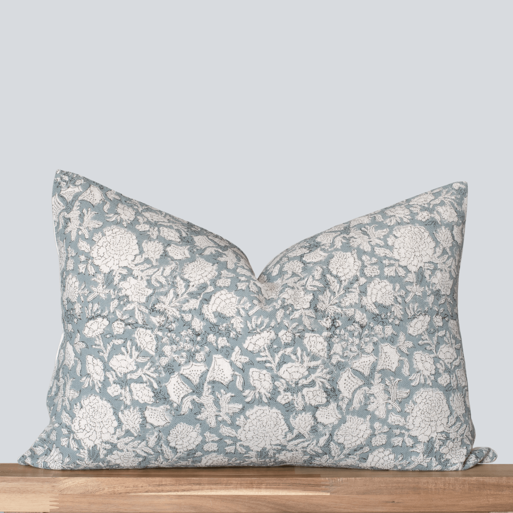 Chloe Floral Block Printed Pillow Cover | Blue | Lumbar