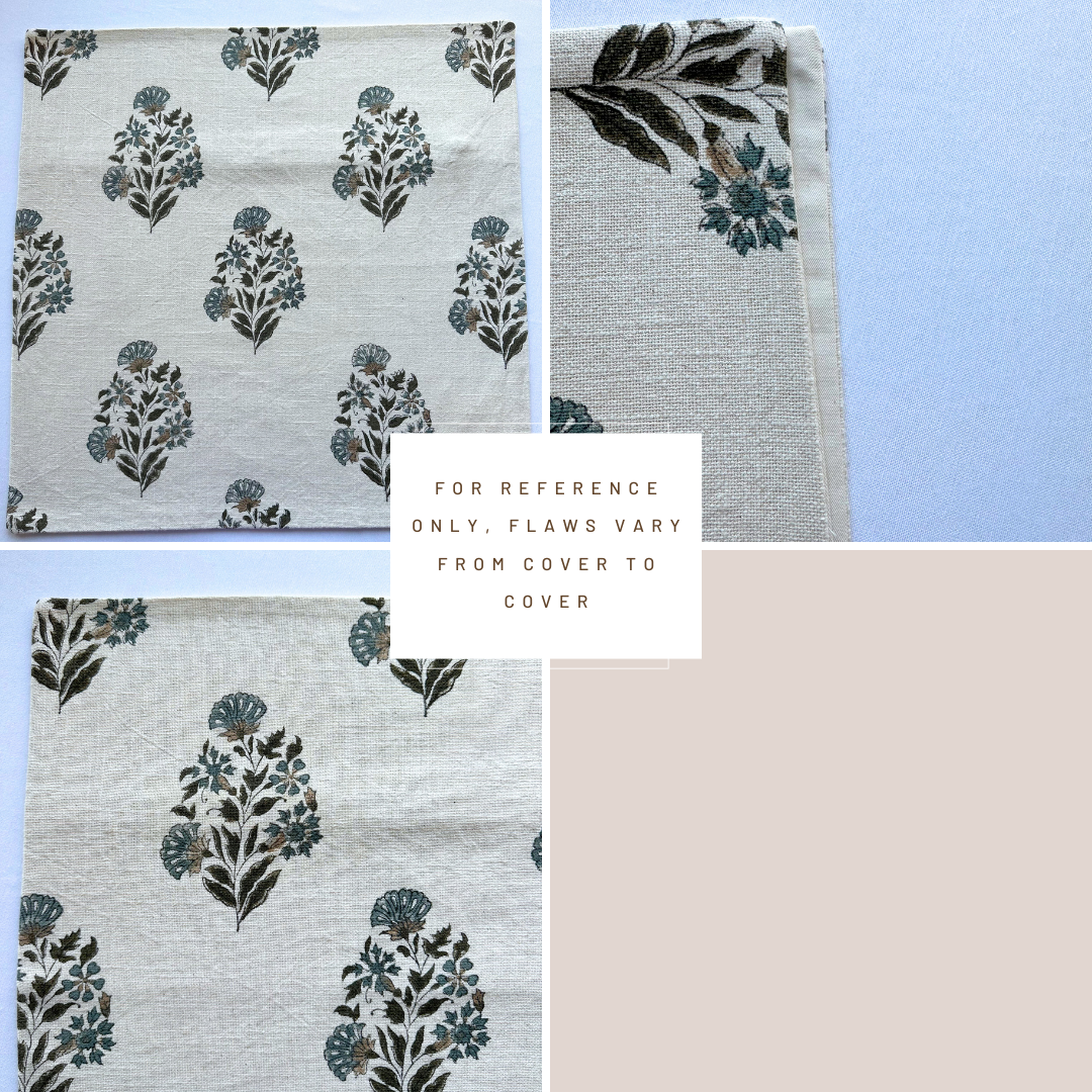 **FLAWED** Briar Floral Block Printed Pillow Cover | Blue, Brown, Green