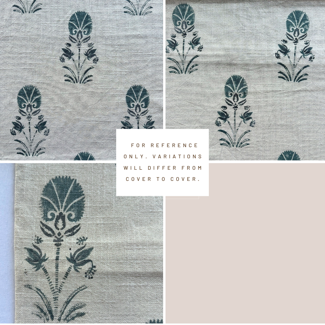 ** ARTISAN VARIATION ** Devi Floral Block Printed Pillow Cover | Teal Green/Blue | Lumbar