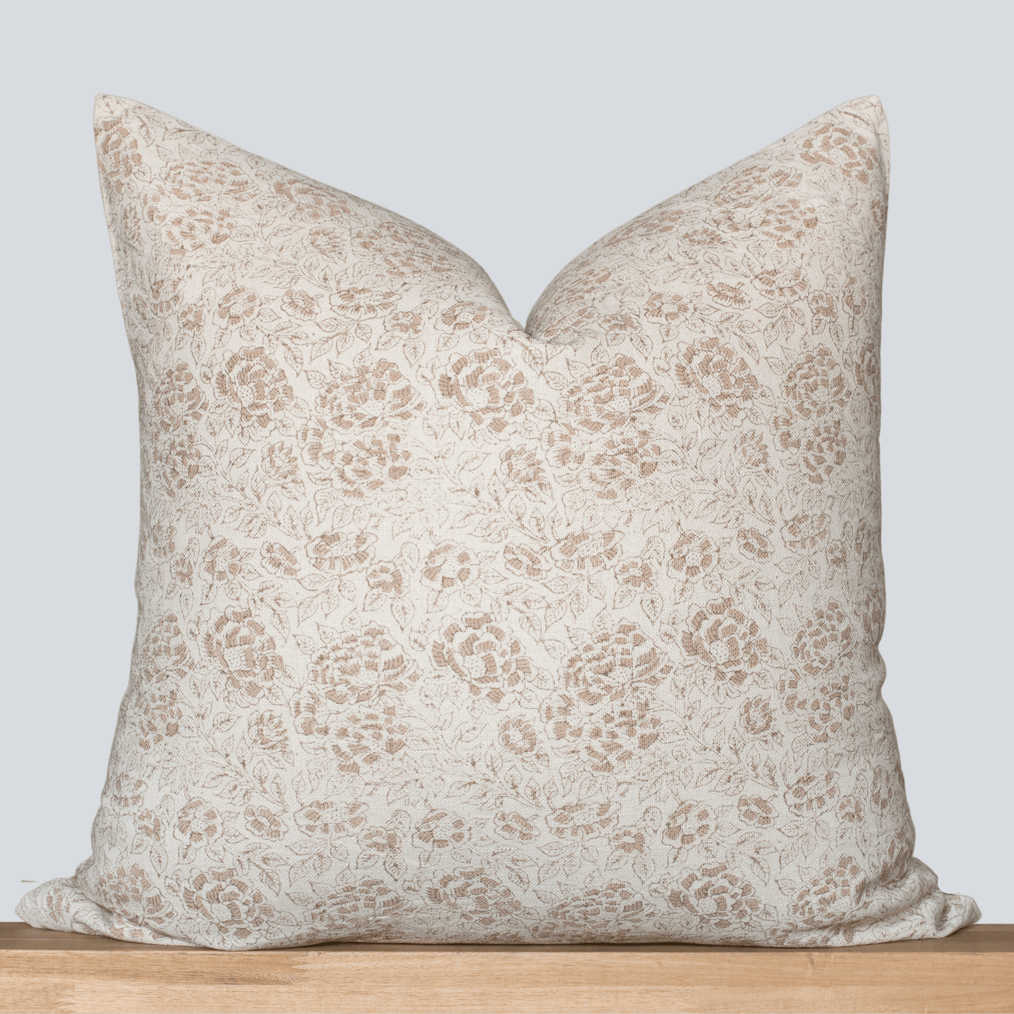 Abril Floral Block Printed Pillow Cover | Light Brown/Rose