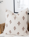 Mia Floral Block Printed Pillow Cover | Brown