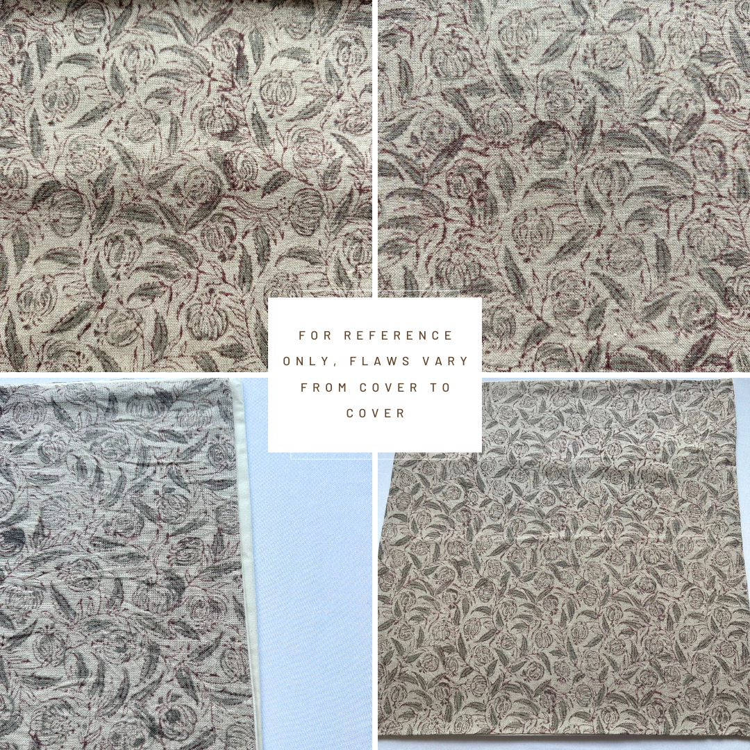 **FLAWED** Irene Floral Block Printed Pillow Cover | Burgundy, Muted Sage Green + Greige