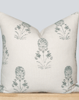 Devi Floral Block Printed Pillow Cover | Teal Green/Blue