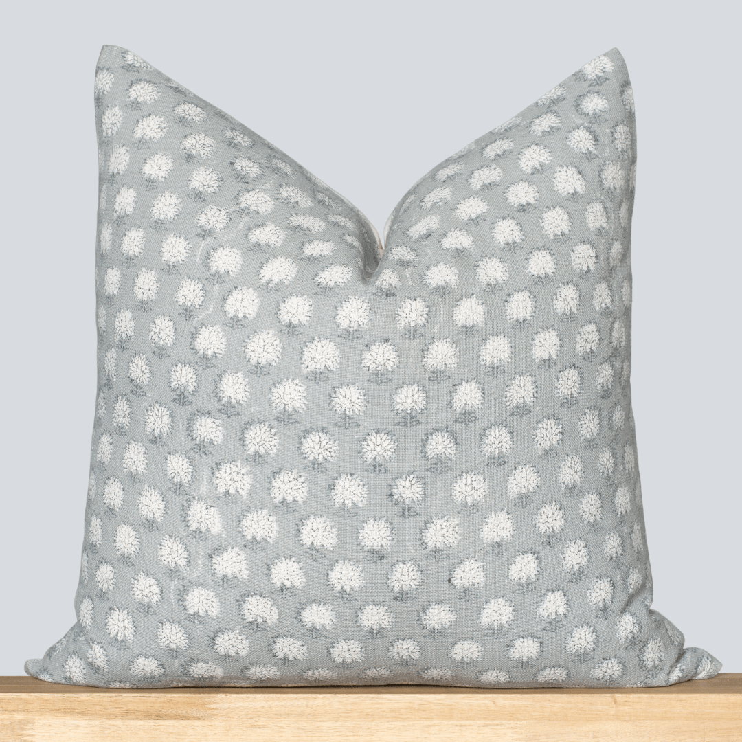 Augustine Floral Block Printed Pillow Cover | Blue