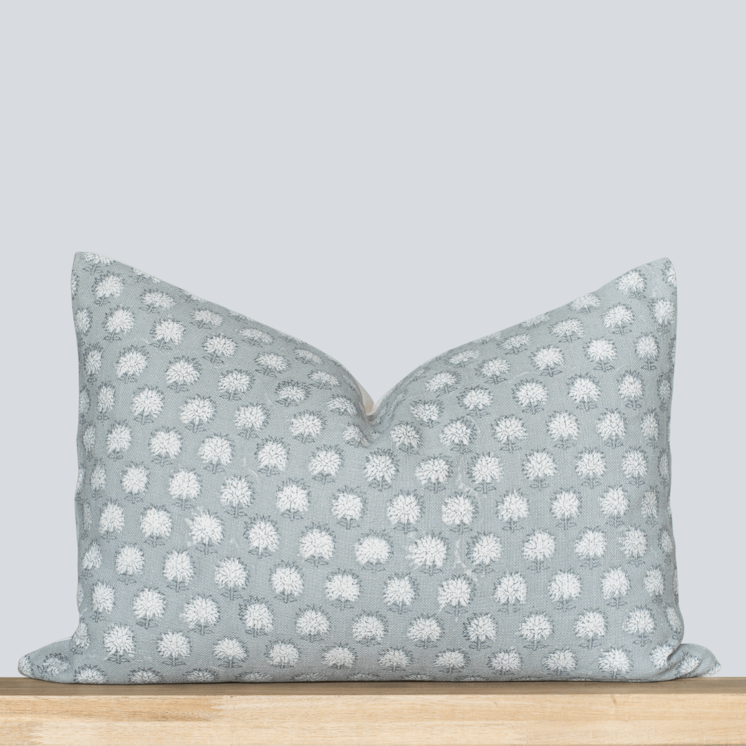 Augustine Floral Block Printed Pillow Cover | Blue | Lumbar