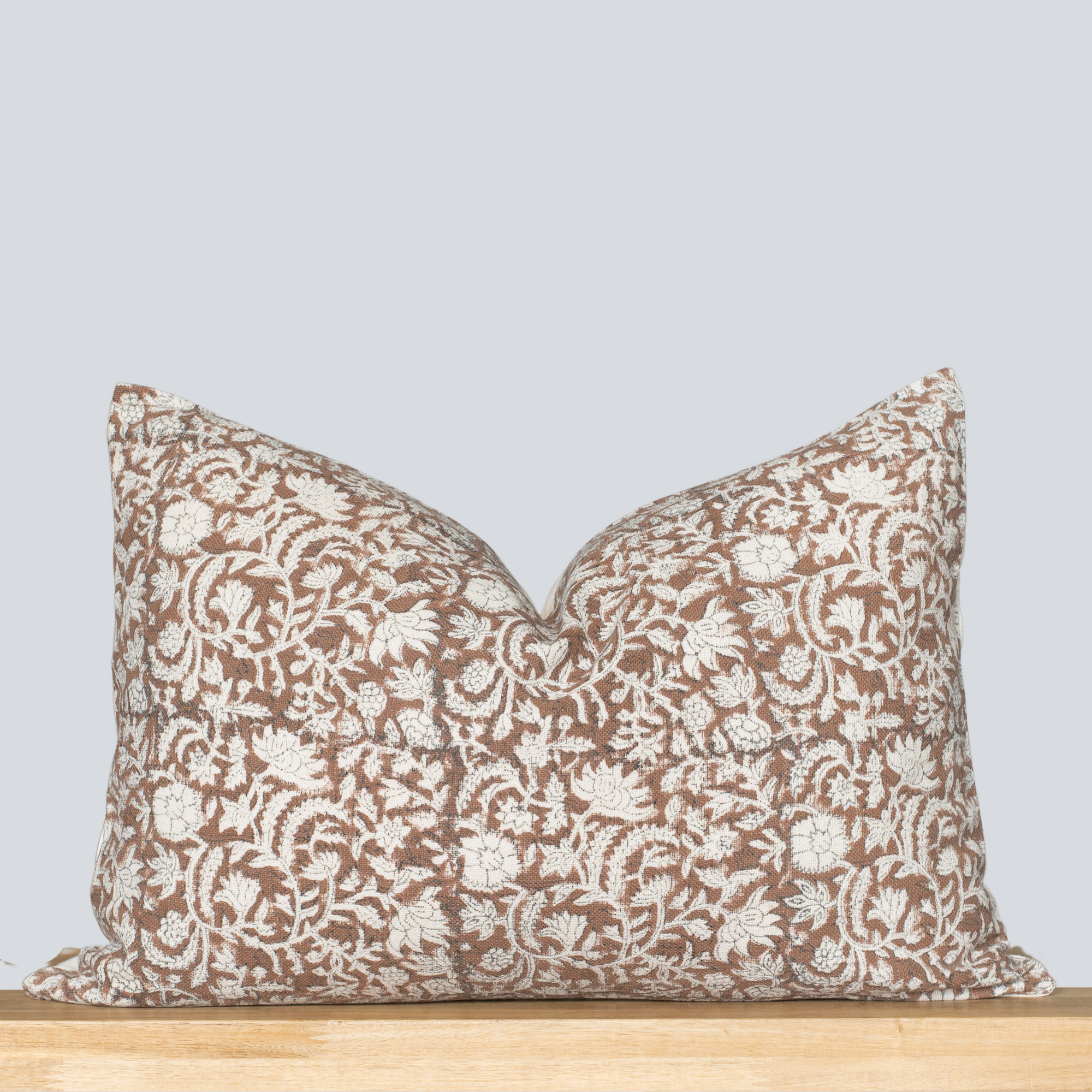 Nina Floral Block Printed Pillow Cover | Brown | Lumbar