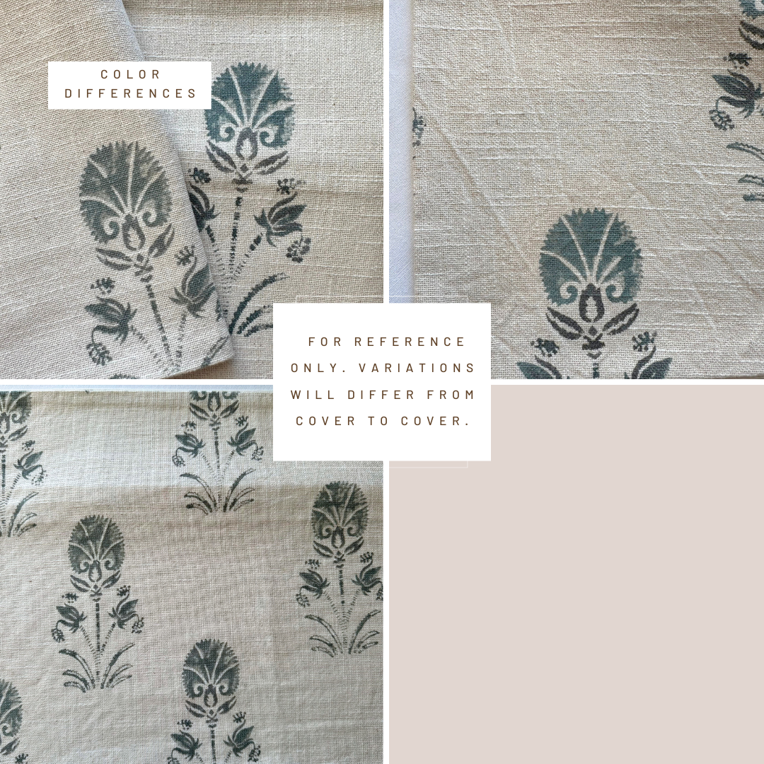 ** ARTISAN VARIATION ** Devi Floral Block Printed Pillow Cover | Teal Green/Blue