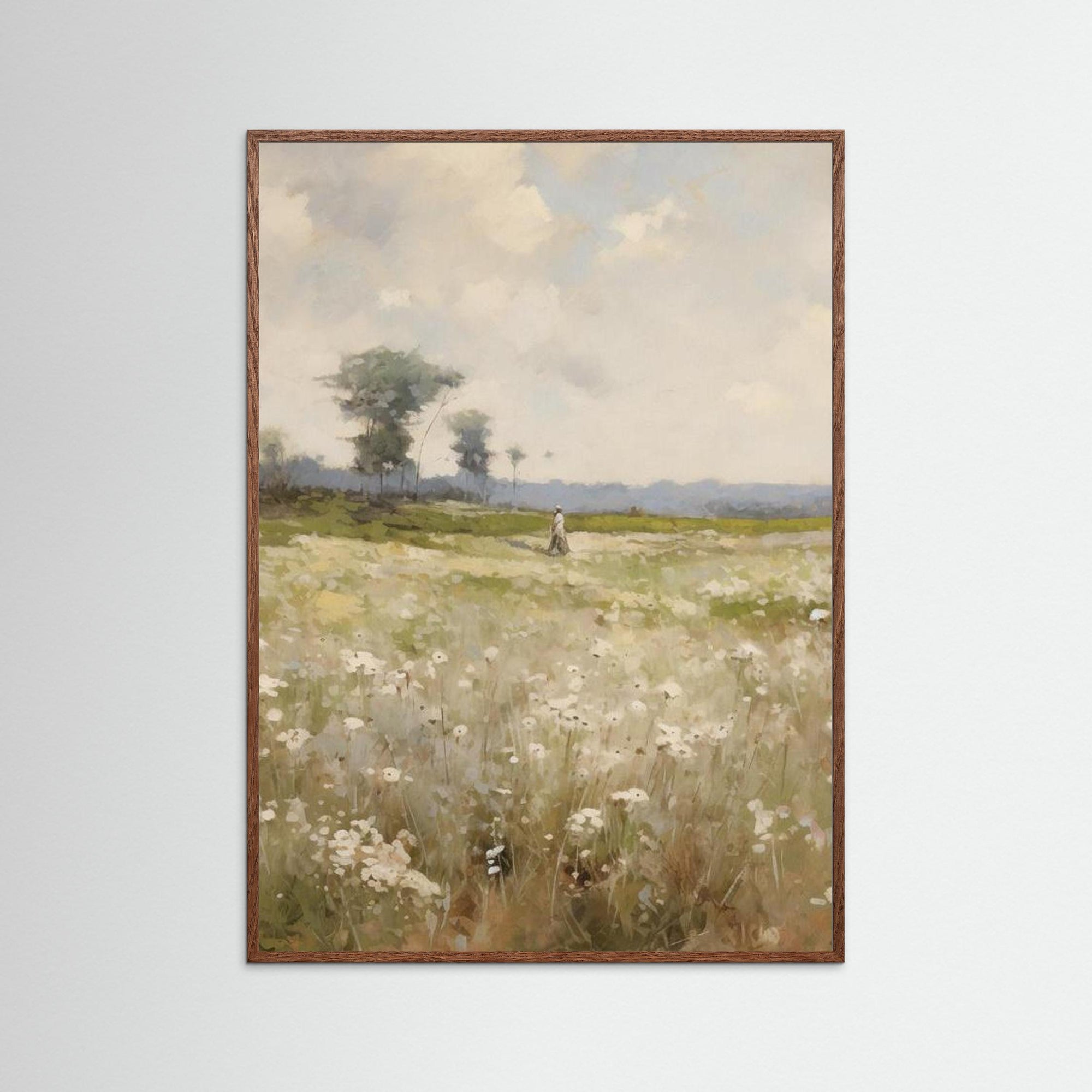 Countryside Field Landscape Art Print Oak Dark No border