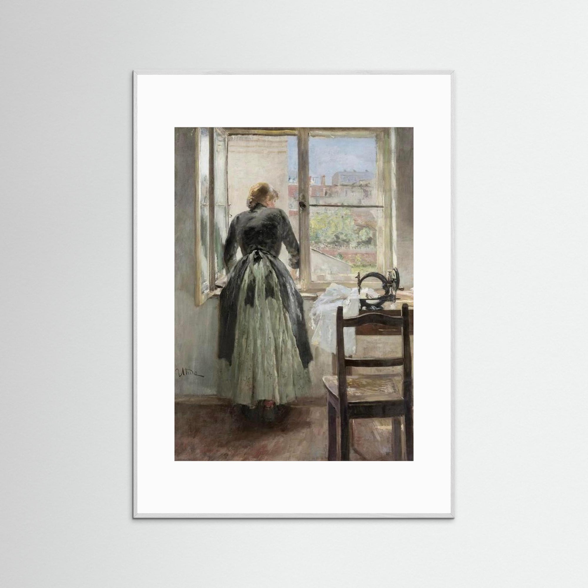 Seamstress by the Window Art Print White Wood White
