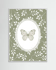 Green Butterfly Botanical Art Print | Children's Room Decor White Wood No border