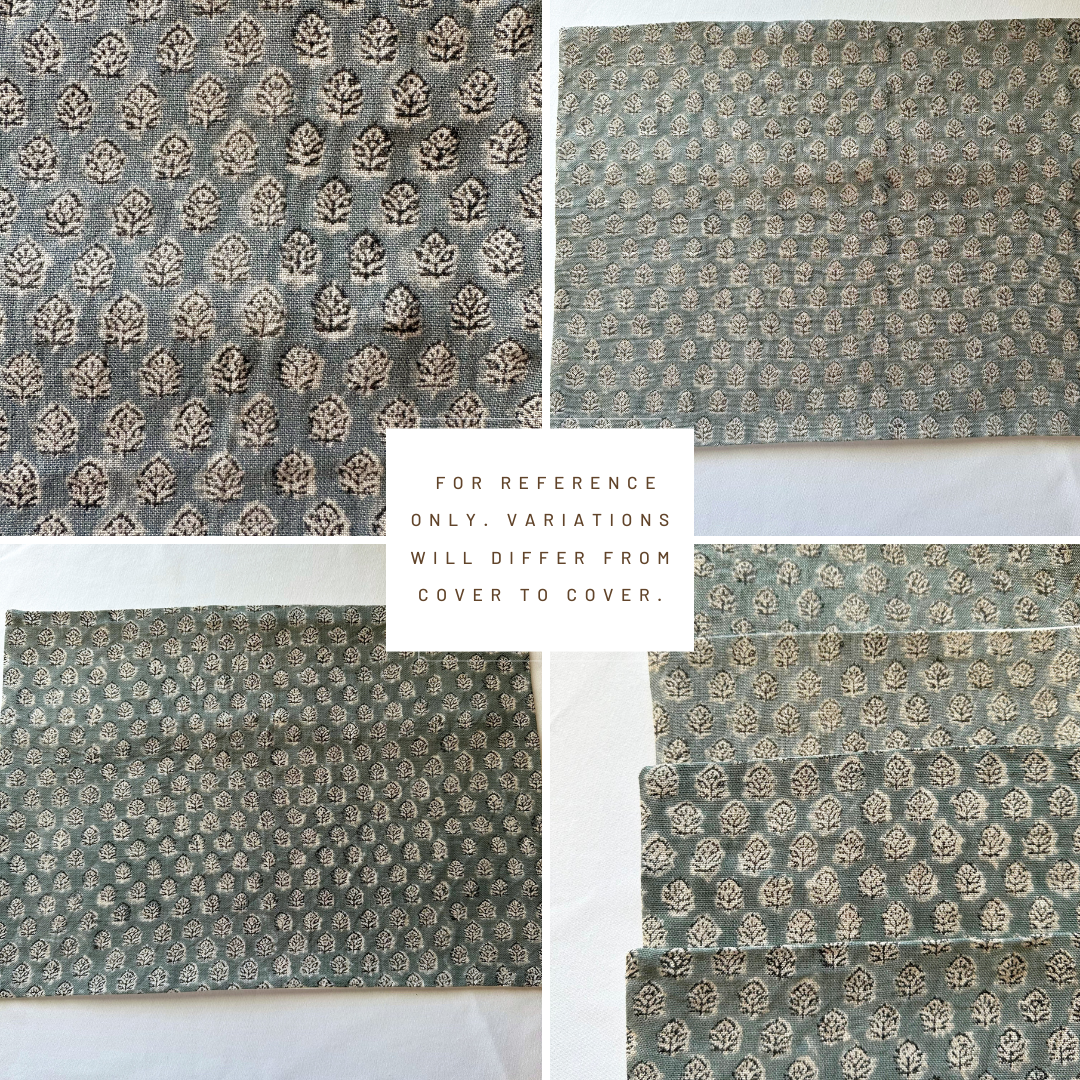 ** ARTISAN VARIATION ** Luna Floral Block Printed Pillow Cover | Blue/Teal | Lumbar