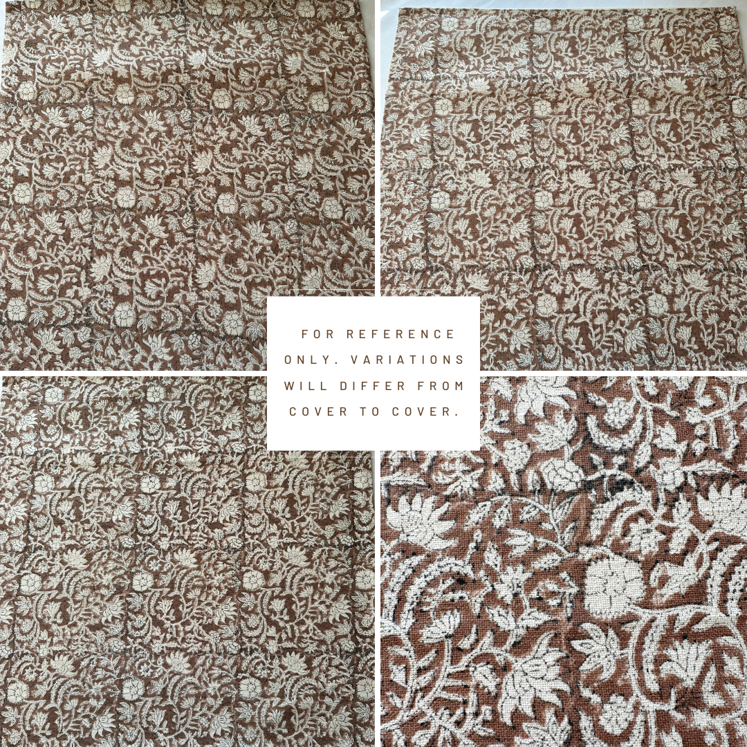** ARTISAN VARIATION ** Nina Floral Block Printed Pillow Cover | Brown