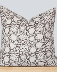 Laurel Floral Block Printed Pillow Cover | Chocolate Brown