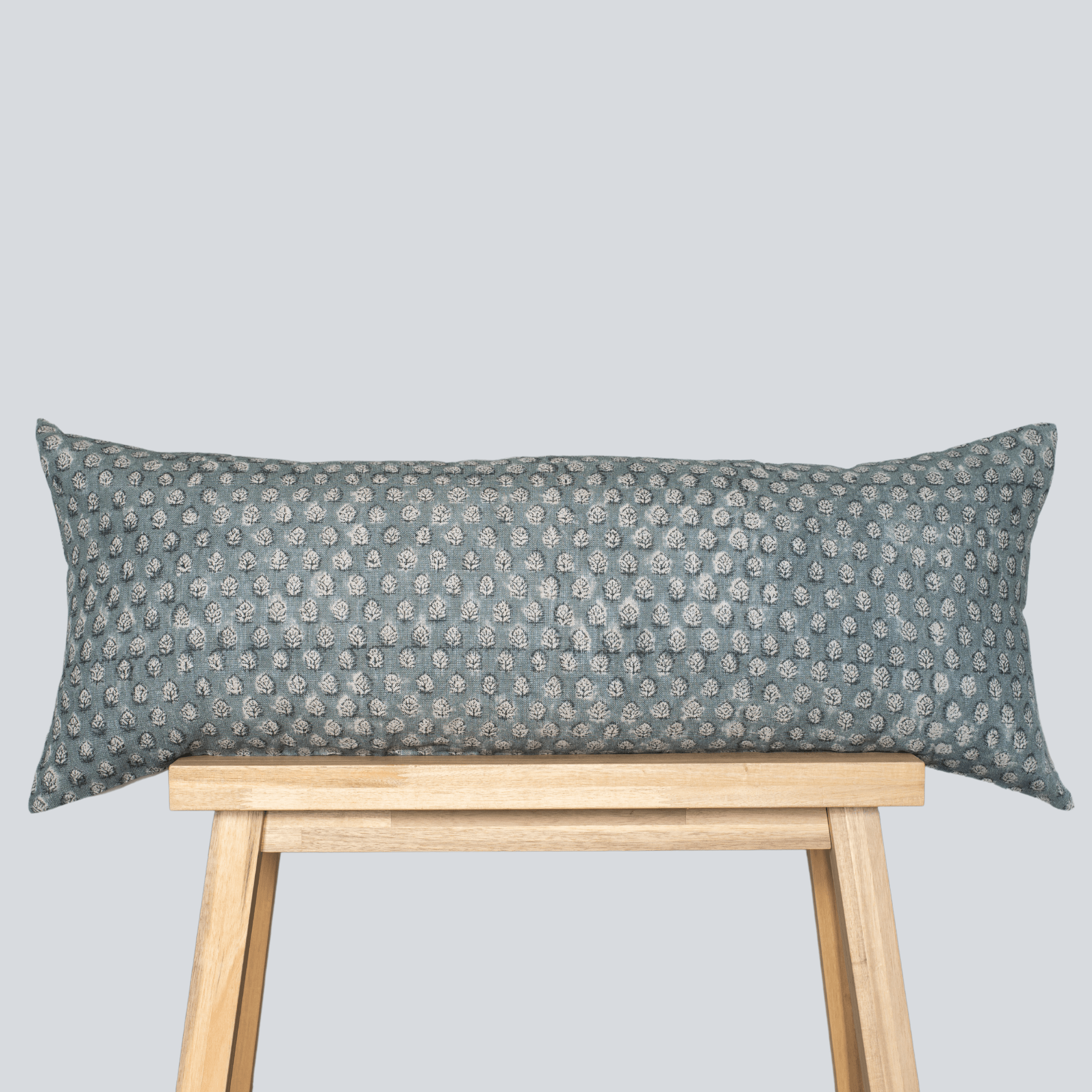 Luna Floral Block Printed Pillow Cover | Blue | Lumbar