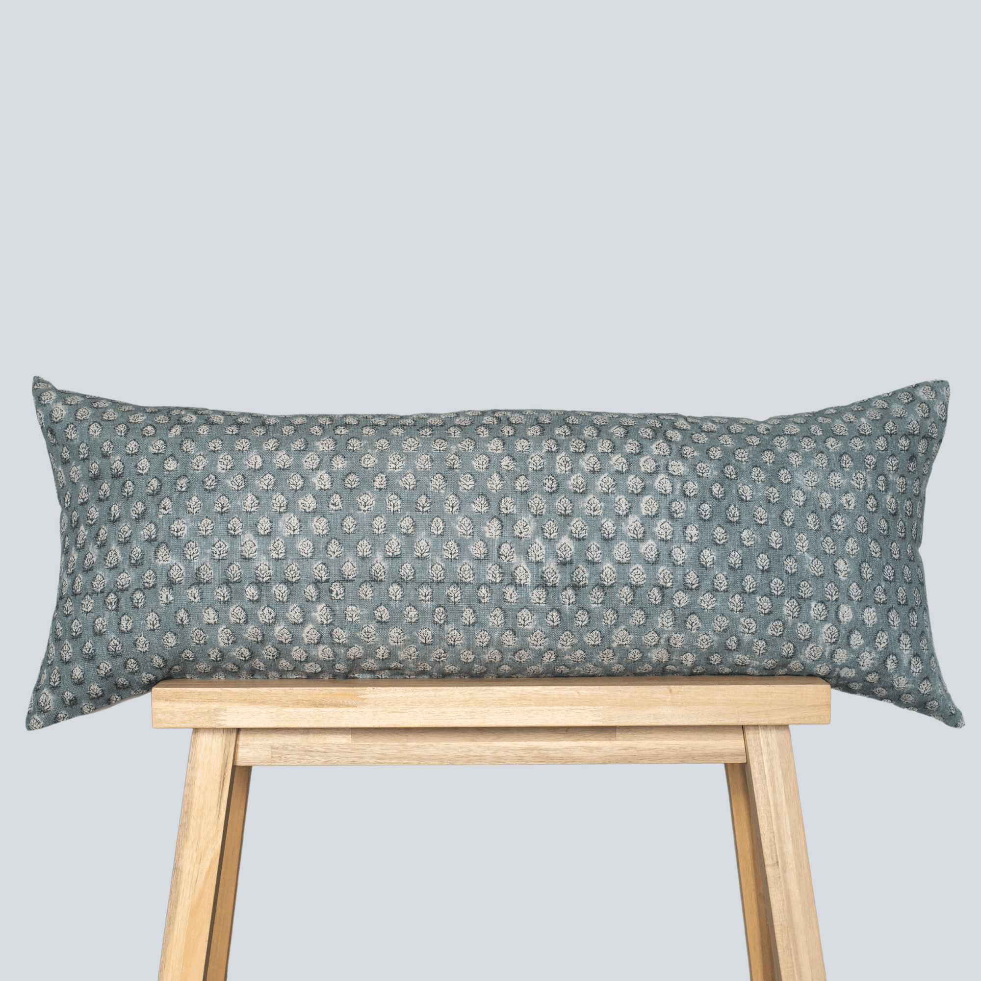 Luna Floral Block Printed Pillow Cover | Blue | Lumbar 14'' x 36''