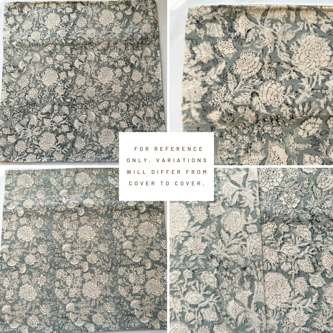 ** ARTISAN VARIATION ** Chloe Floral Block Printed Pillow Cover | Blue, Lighter