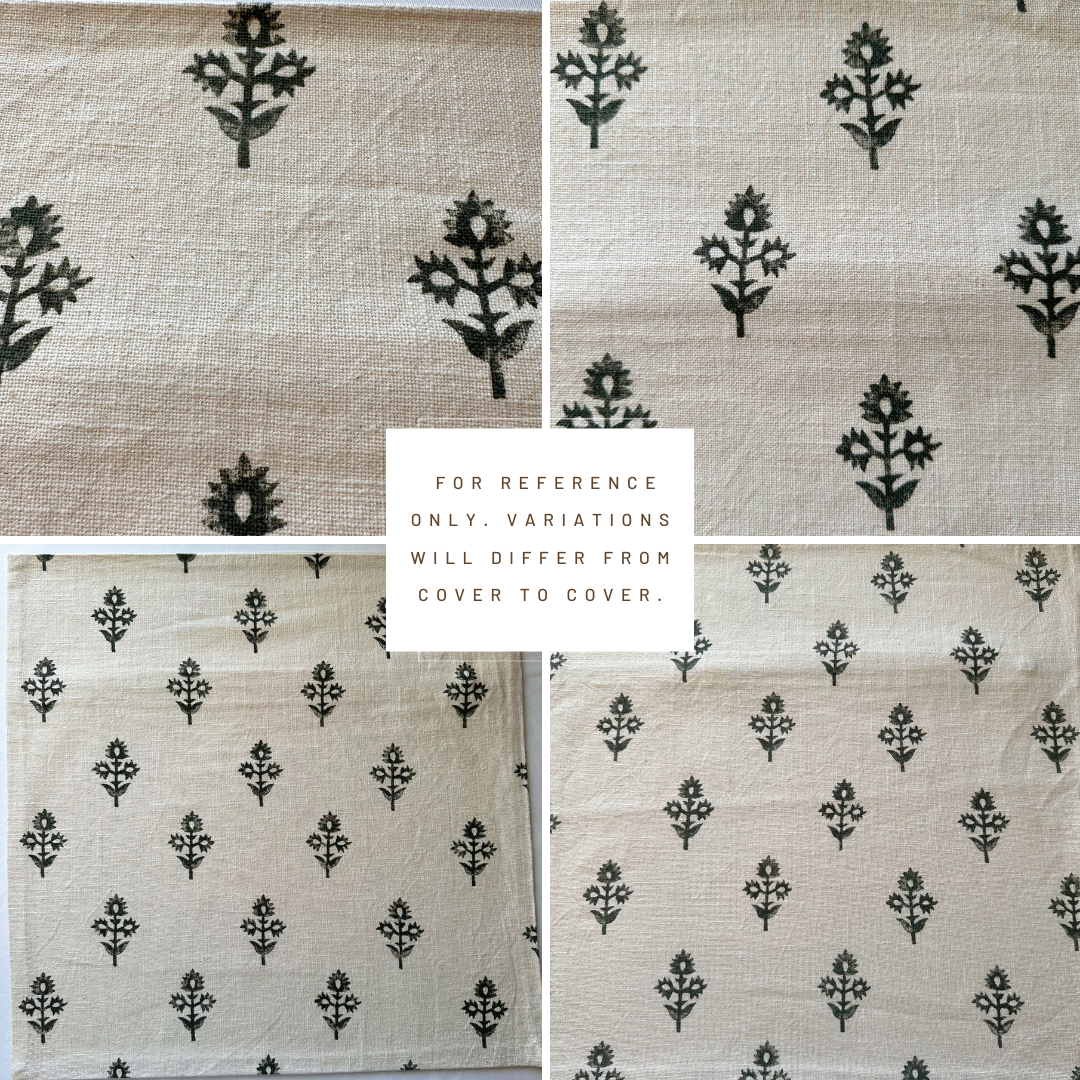 ** ARTISAN VARIATION ** Mia Floral Block Printed Pillow Cover | Forest Green