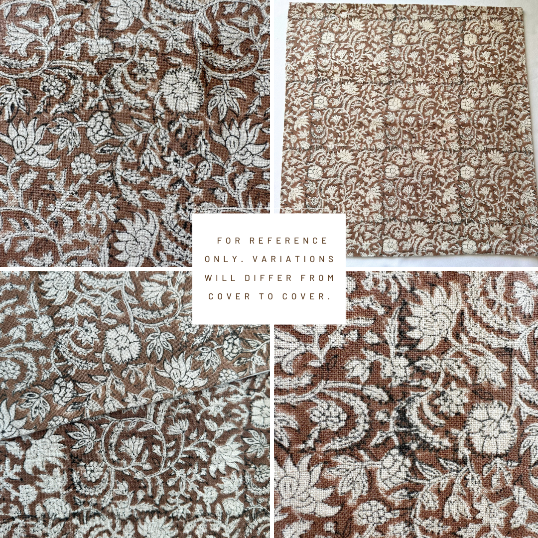 ** ARTISAN VARIATION ** Nina Floral Block Printed Pillow Cover | Brown