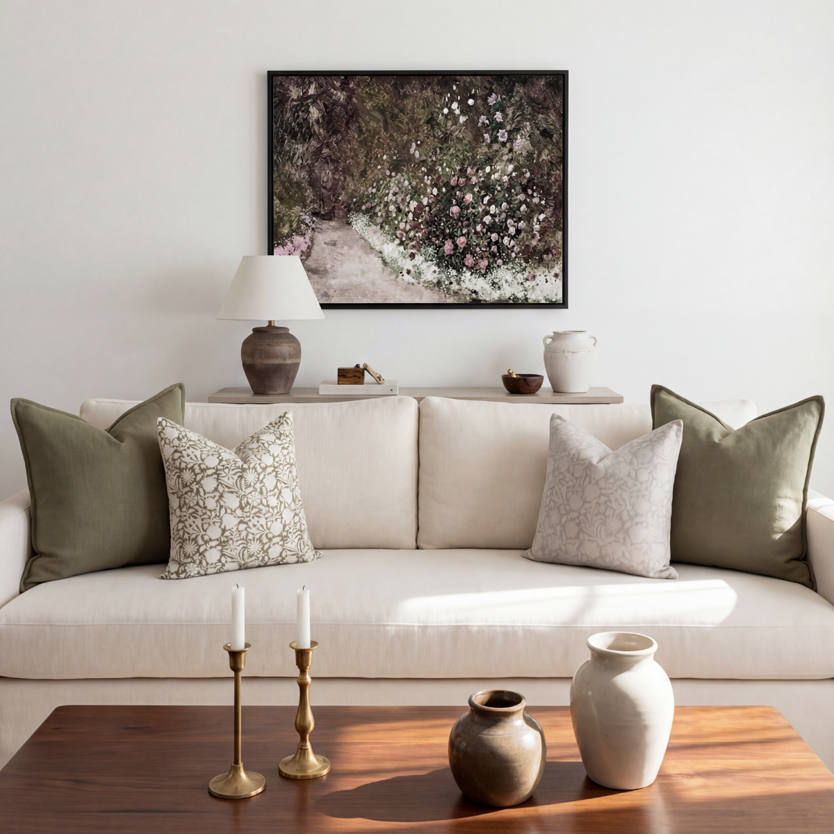 Garden Path Landscape Canvas | Soft Neutral Floral Wall Art