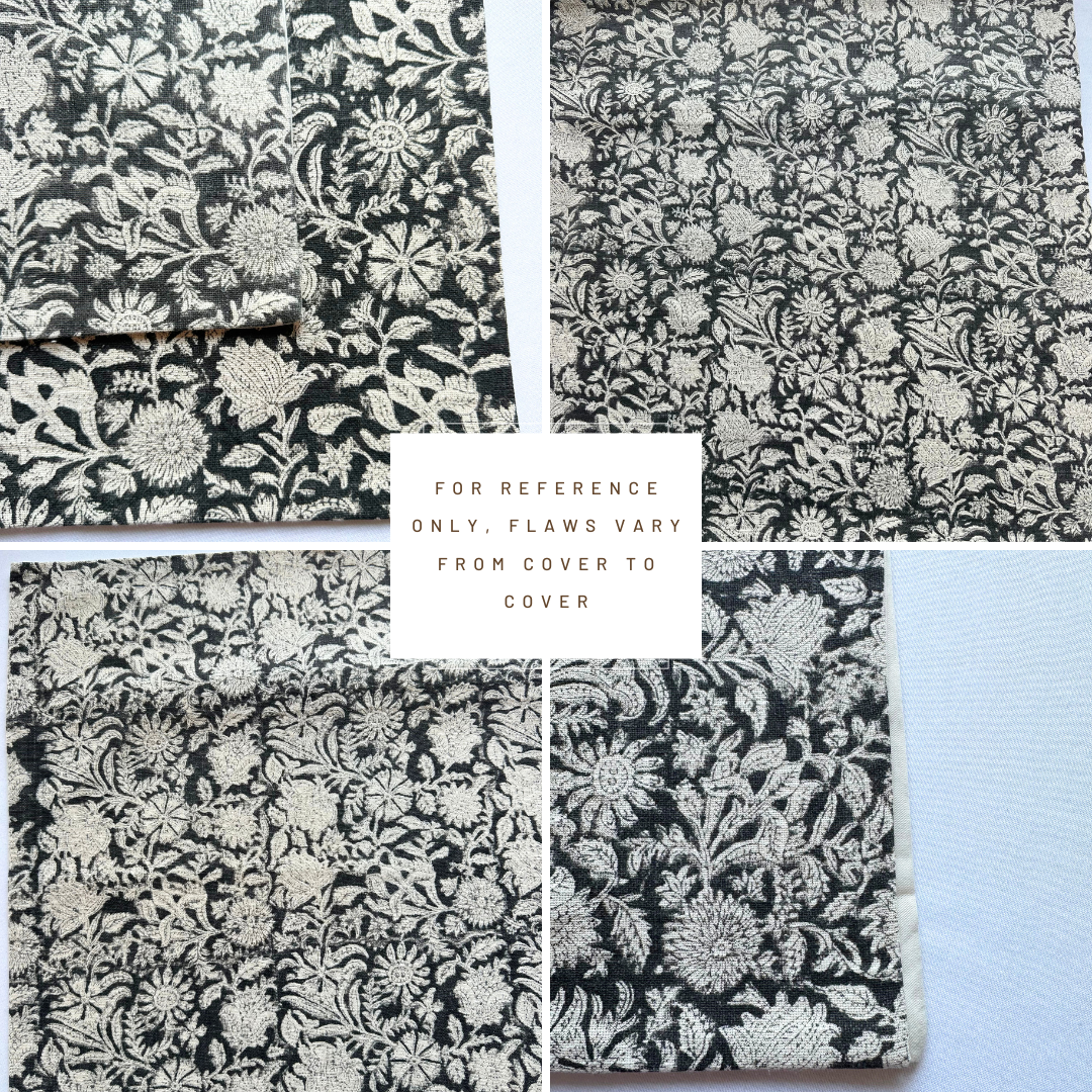 **FLAWED** Burgos Floral Block Printed Pillow Cover | Black