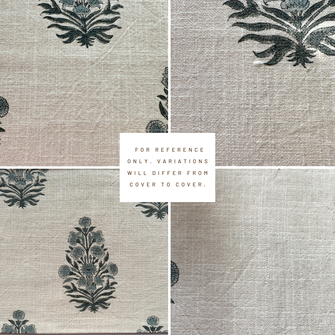 ** ARTISAN VARIATION ** Azure Floral Block Printed Pillow Cover | Blue