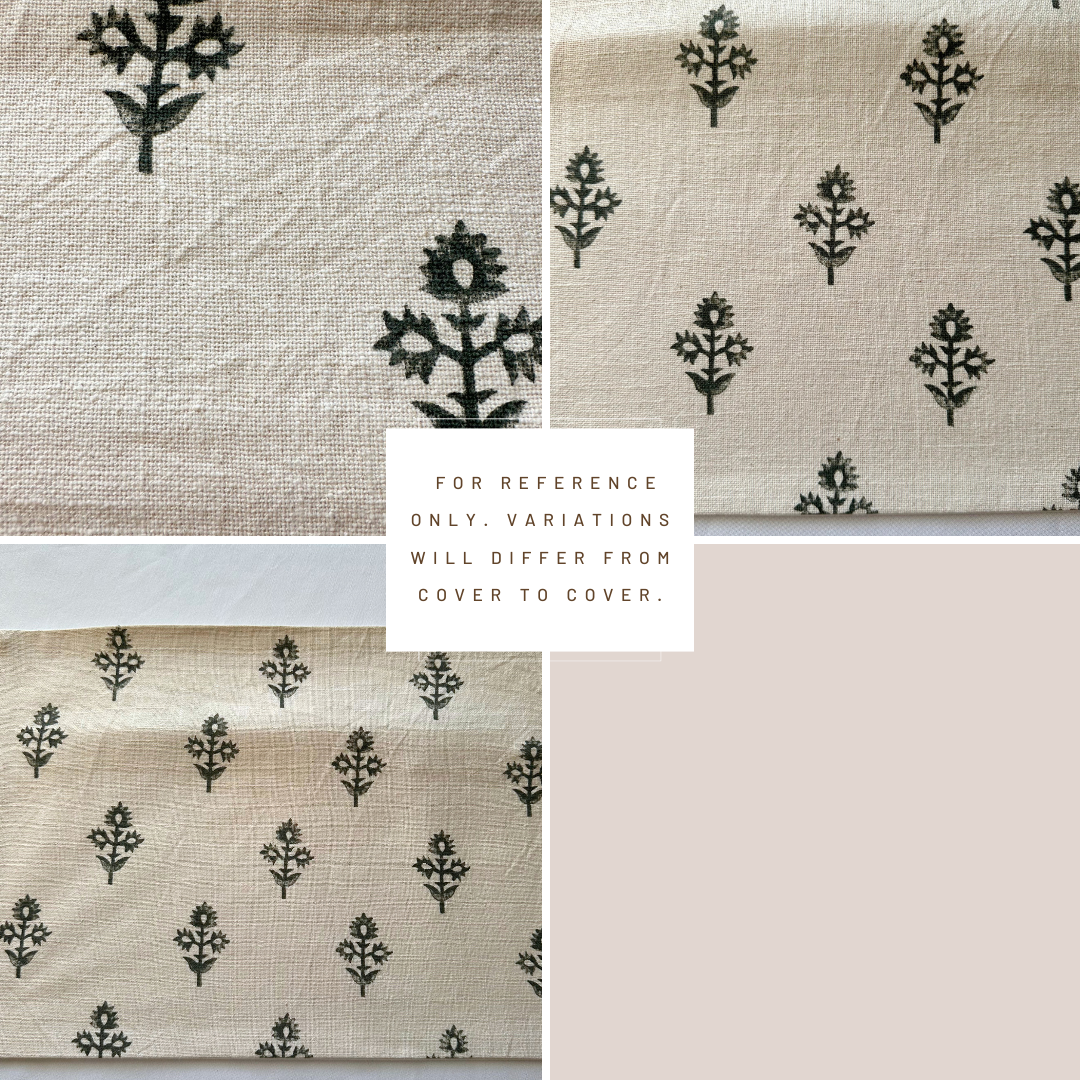 ** ARTISAN VARIATION ** Mia Floral Block Printed Pillow Cover | Forest Green | Lumbar