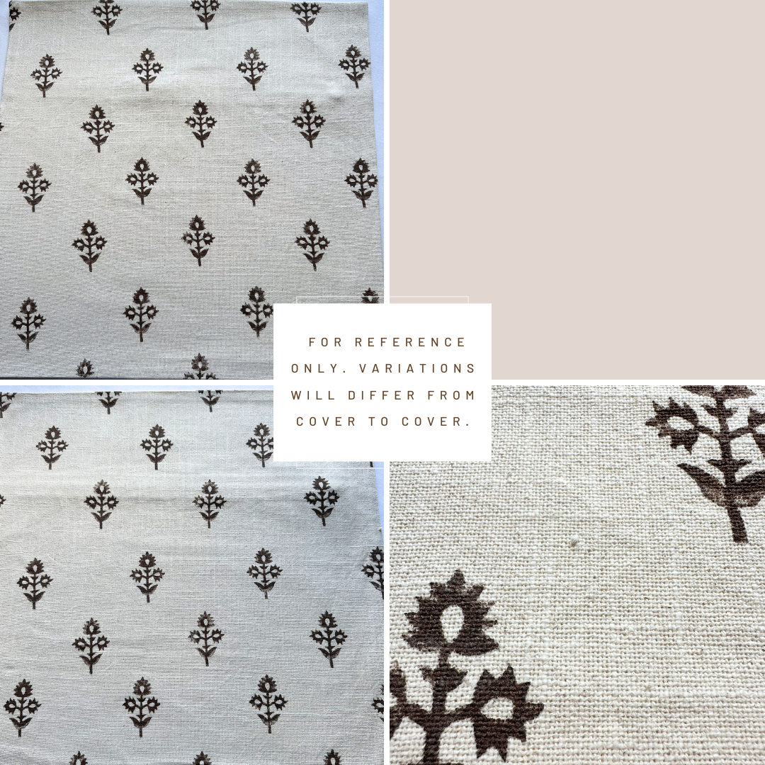 ** ARTISAN VARIATION ** Mia Floral Block Printed Pillow Cover | Brown