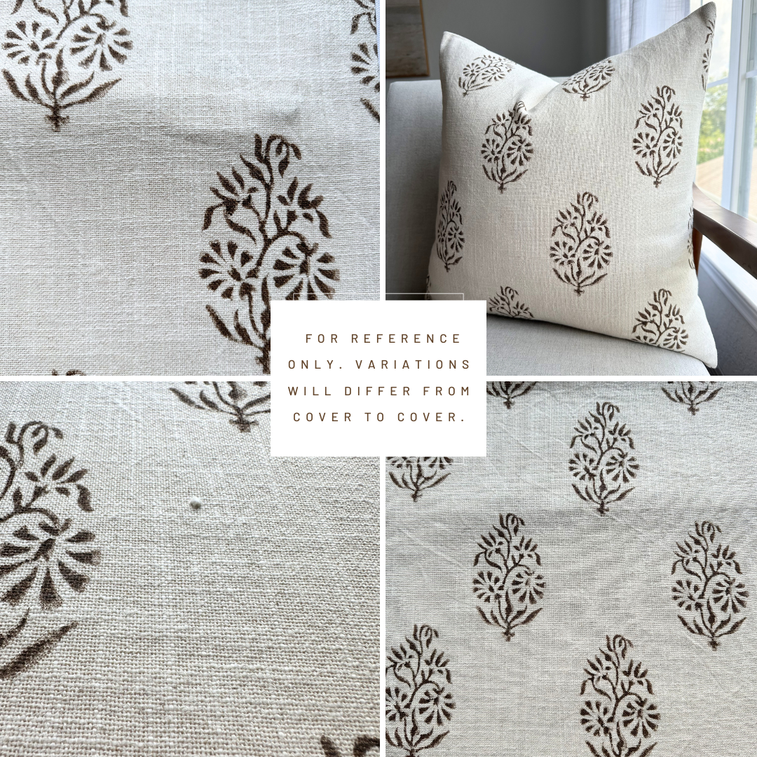 ** ARTISAN VARIATION ** Solana Floral Block Printed Pillow Cover | Brown (Copy)