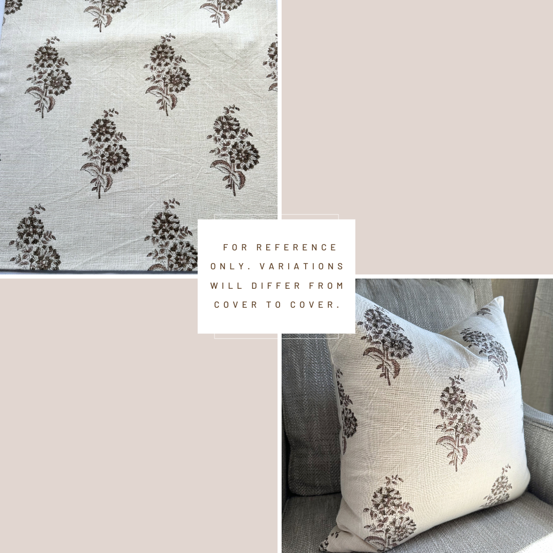 ** ARTISAN VARIATION ** Marisol Floral Block Printed Pillow Cover | Brown