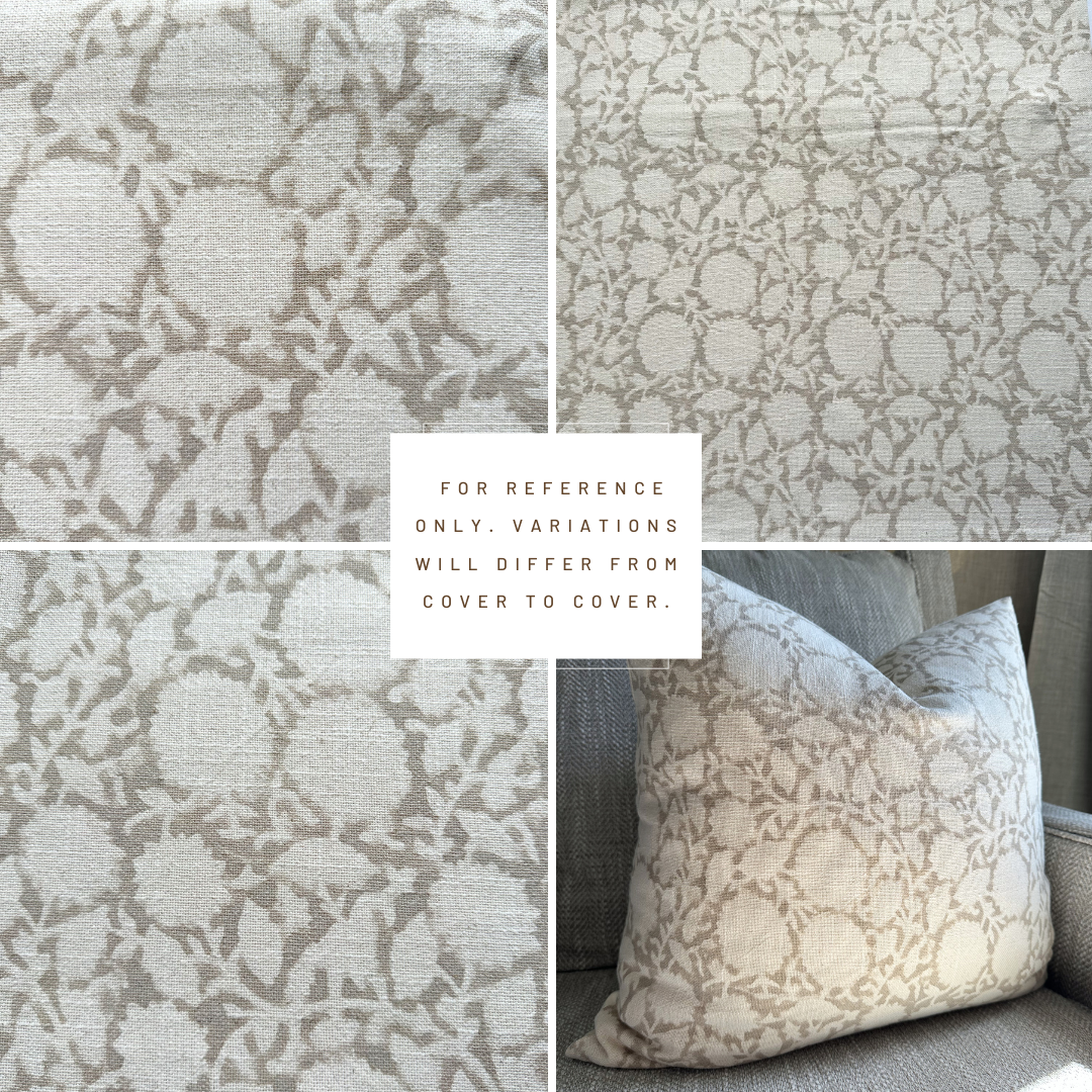 ** ARTISAN VARIATION ** Luana Floral Block Printed Pillow Cover | Beige/Brown