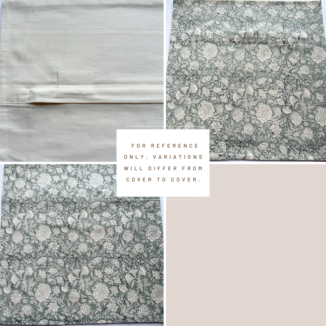** ARTISAN VARIATION ** Chloe Floral Block Printed Pillow Cover | Blue, Lighter