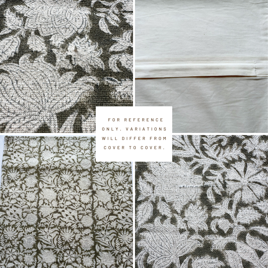 ** ARTISAN VARIATION ** Jardim Floral Block Printed Pillow Cover | Olive
