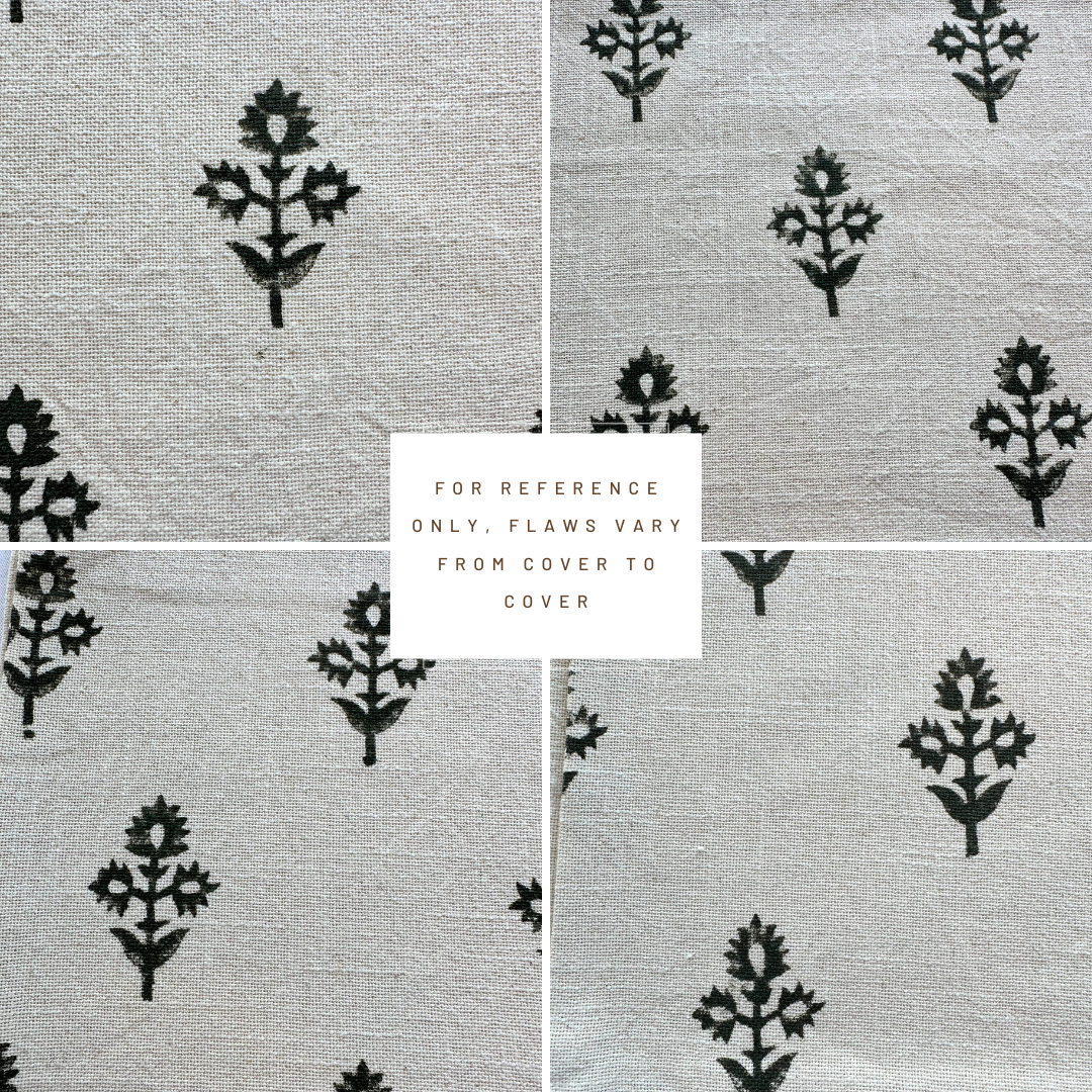 **FLAWED** Mia Floral Block Printed Pillow Cover | Forest Green