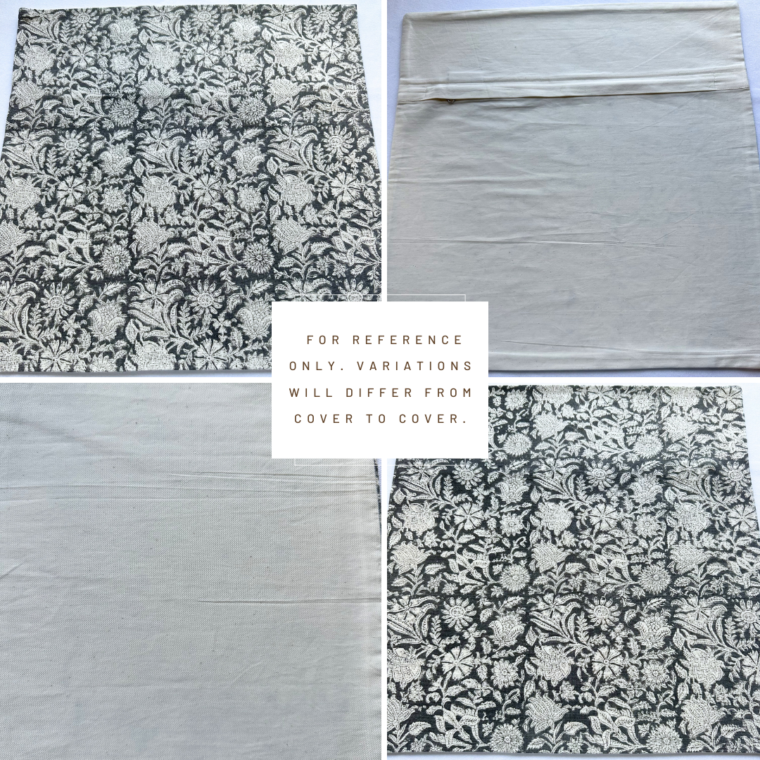 ** ARTISAN VARIATION ** Burgos Floral Block Printed Pillow Cover | Black