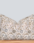 Mirelle Floral Block Printed Pillow Cover | Blue, Green, Burgundy | Lumbar 14'' x 20''