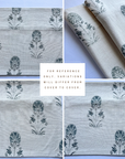 ** ARTISAN VARIATION ** Devi Floral Block Printed Pillow Cover | Teal Green/Blue | Lumbar