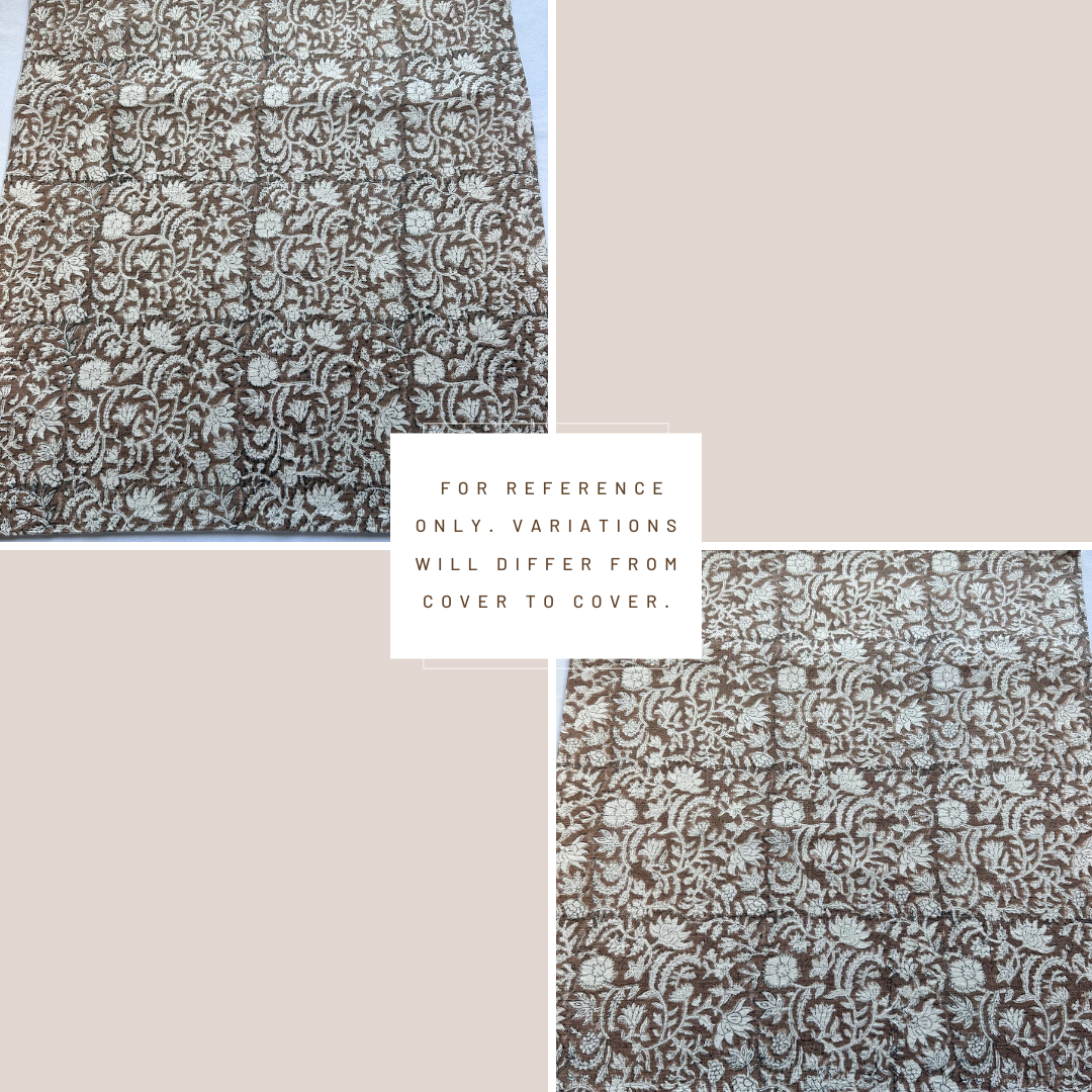 ** ARTISAN VARIATION ** Nina Floral Block Printed Pillow Cover | Brown