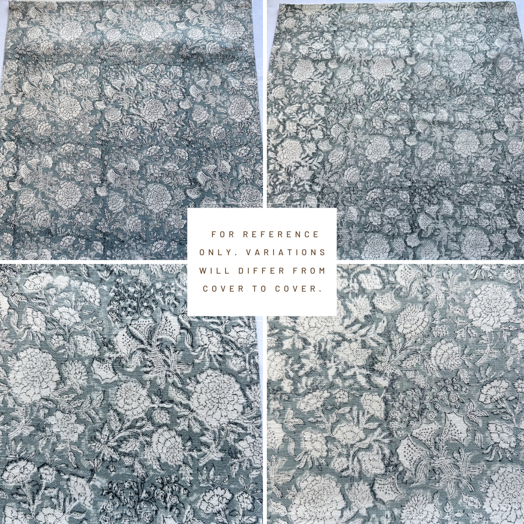 ** ARTISAN VARIATION ** Chloe Floral Block Printed Pillow Cover | Blue, Lighter