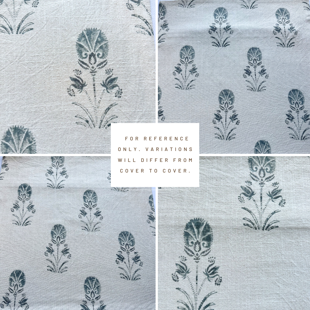 ** ARTISAN VARIATION ** Devi Floral Block Printed Pillow Cover | Teal /Blue