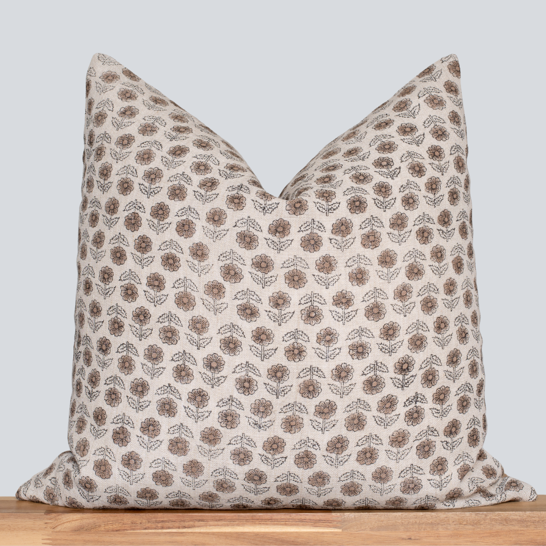 Vera Floral Block Printed Pillow Cover | Brown