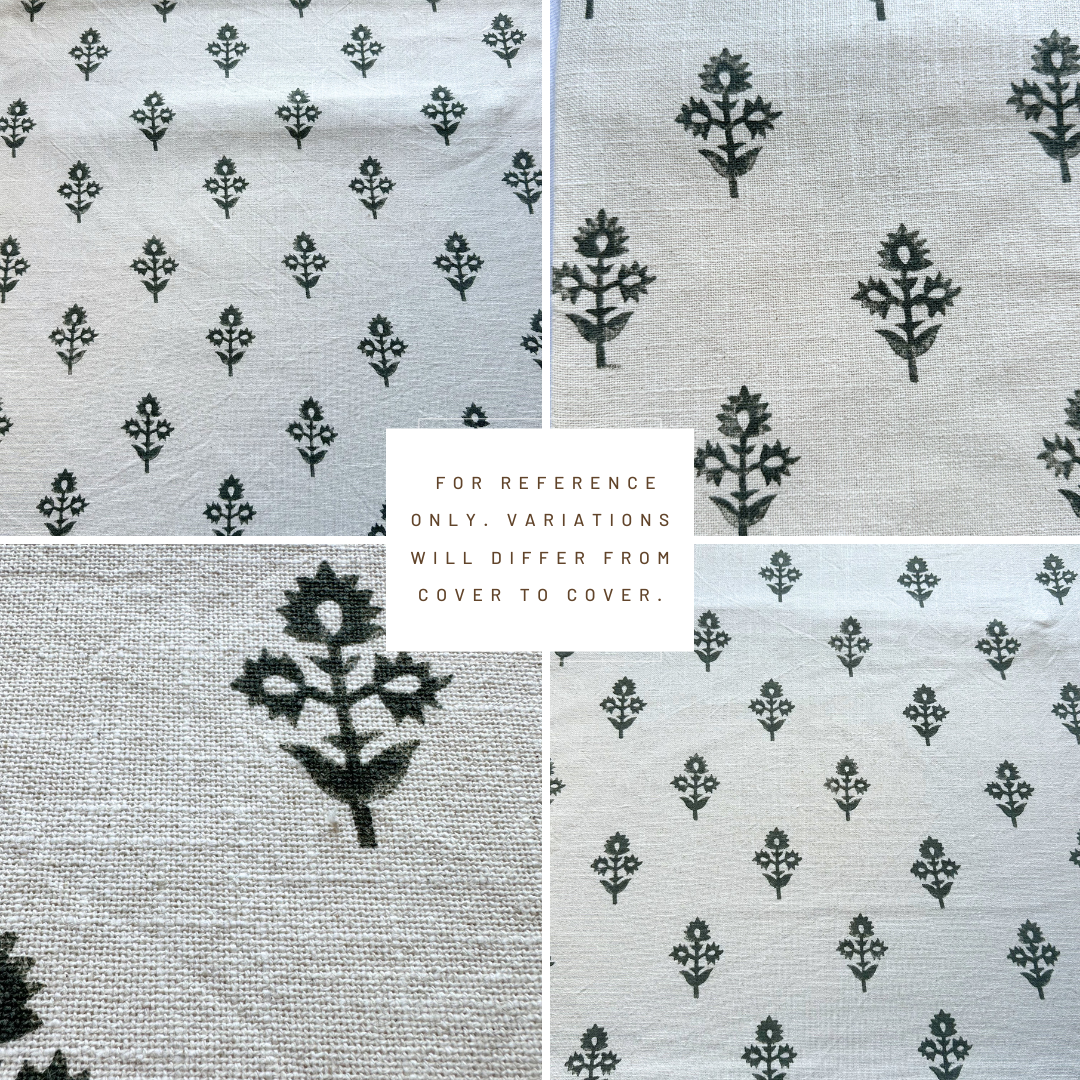 ** ARTISAN VARIATION ** Mia Floral Block Printed Pillow Cover | Forest Green