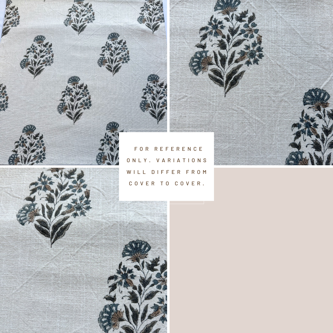 ** ARTISAN VARIATION ** Briar Floral Block Printed Pillow Cover | Blue, Brown, Green